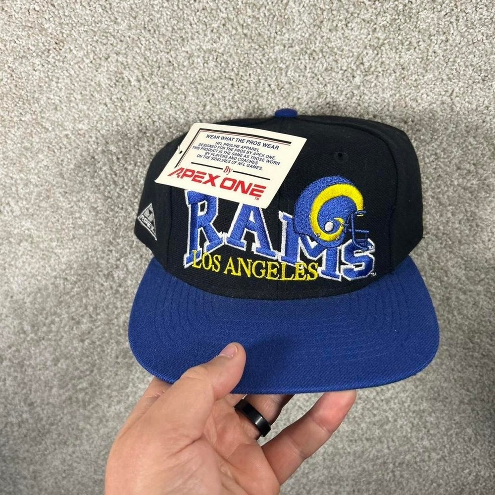 Vintage 90s Los Angeles Rams Apex one black wool SnapBack hat cap BNWT